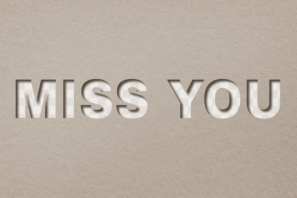 Miss you png 3d paper cut font typography