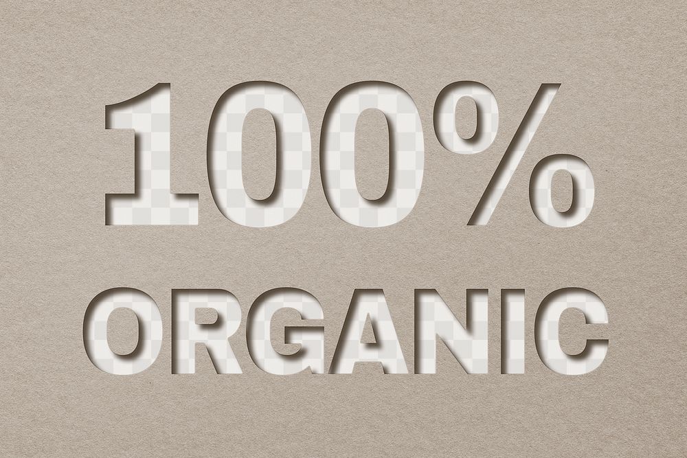 100% organic png 3d paper cut font typography