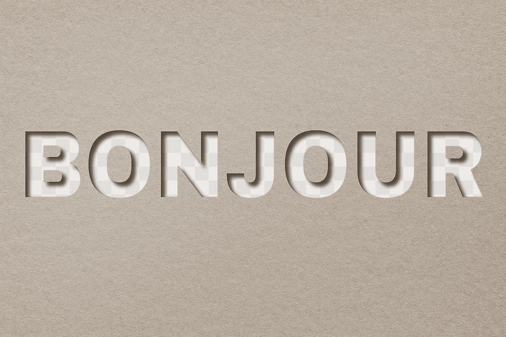 Bonjour text png paper cut typography