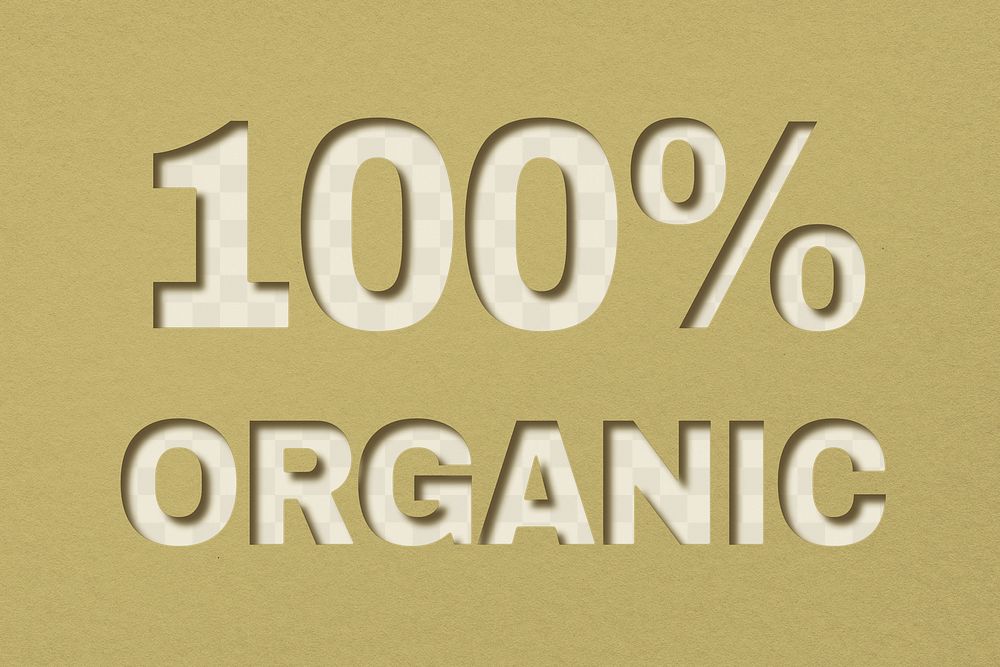 Png word 100% organic paper cut font typography
