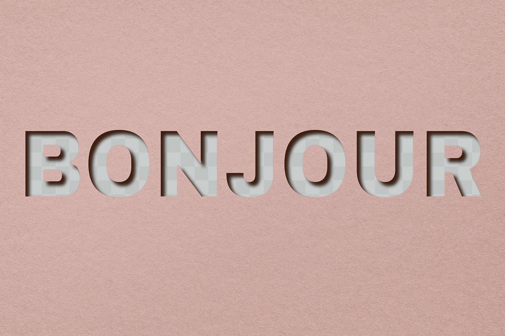 Png word bonjour paper cut font typography