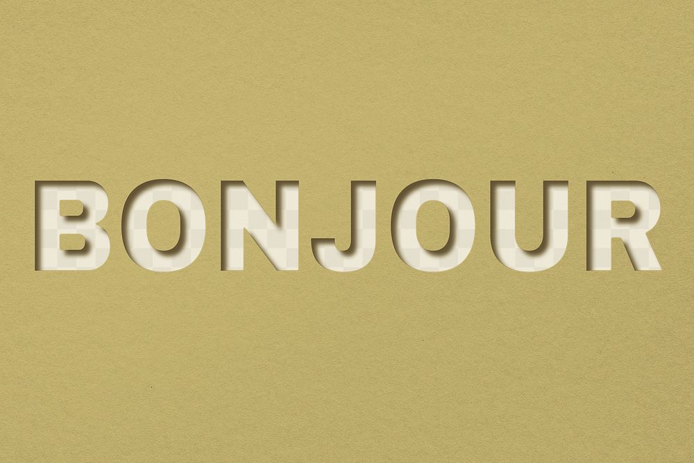 Png word bonjour paper cut font typography