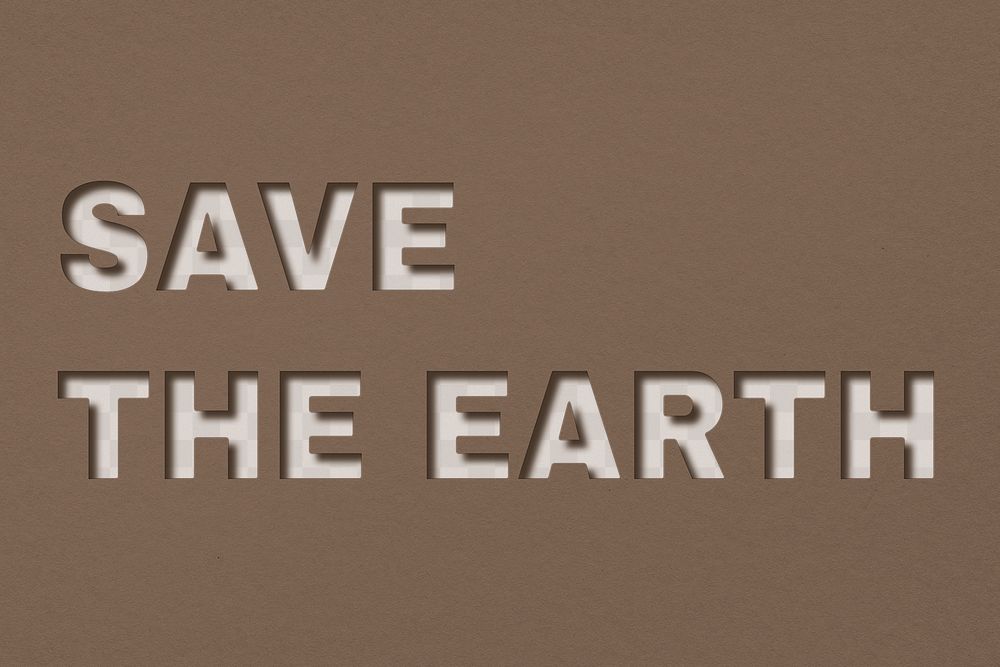 Png word save the earth bold font shadow typography