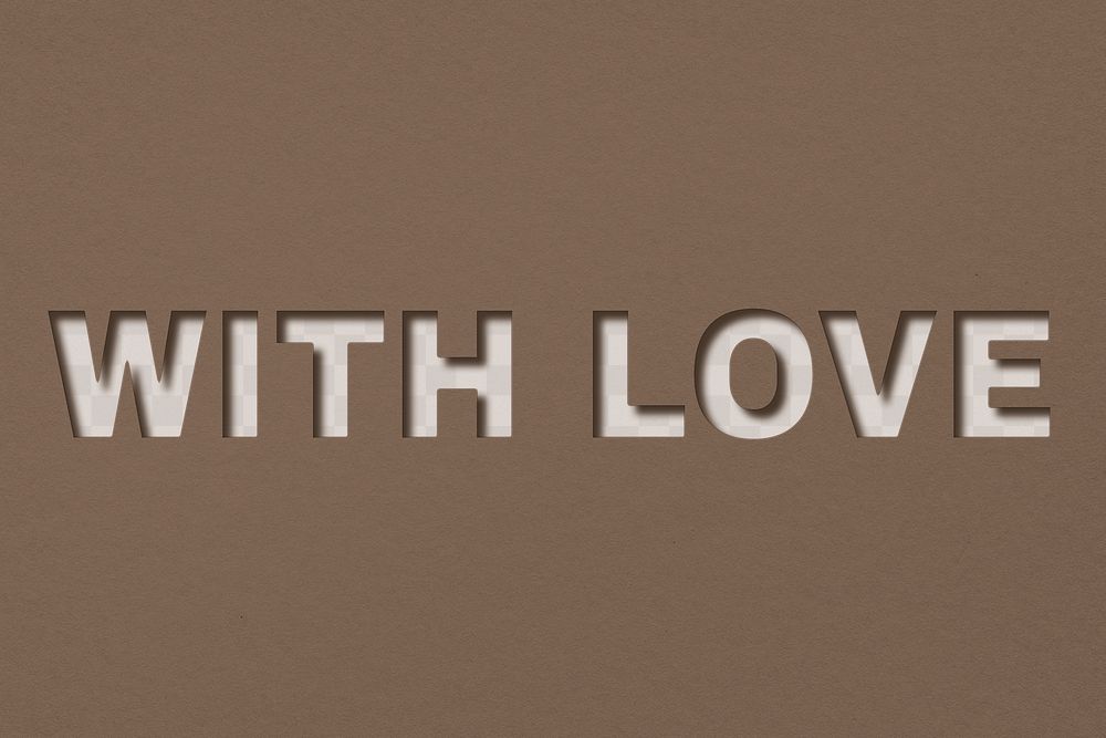 Png word with love bold font shadow typography