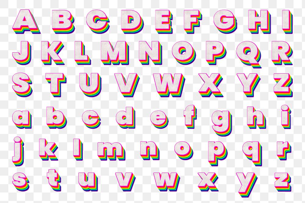 Layered A-Z alphabet png set rainbow font