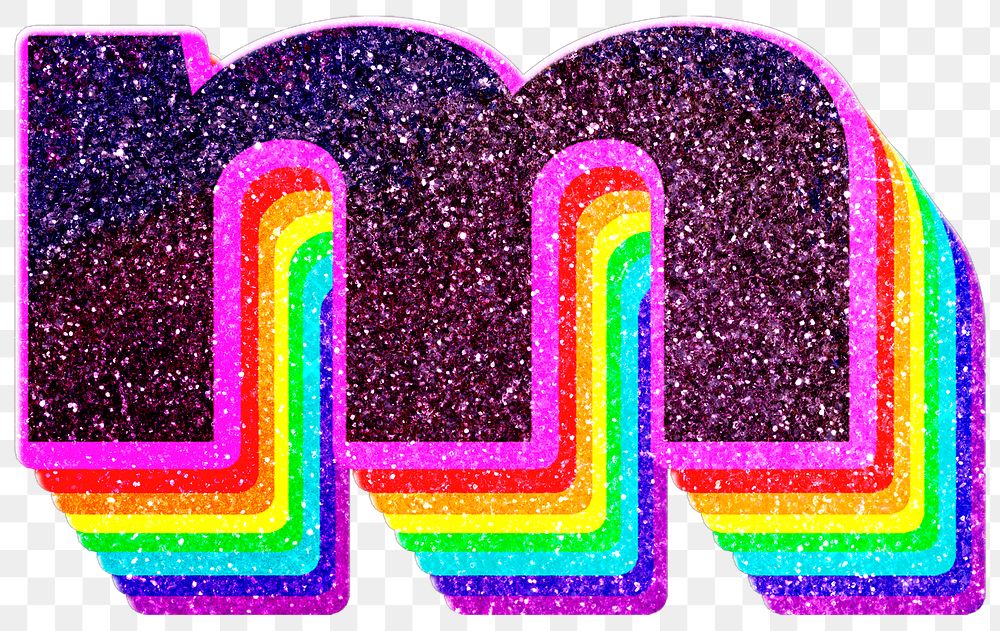 M letter layered rainbow glitter png sticker alphabet font