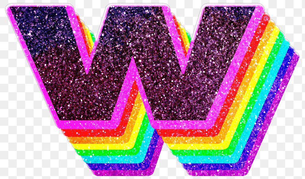 W letter layered rainbow glitter png sticker alphabet font
