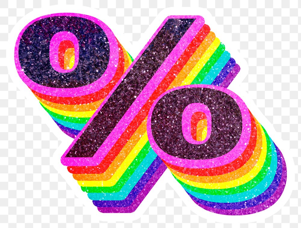 Png percentage symbol rainbow typography glitter texture