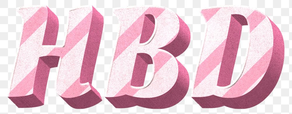 Png HBD word pink striped font typography