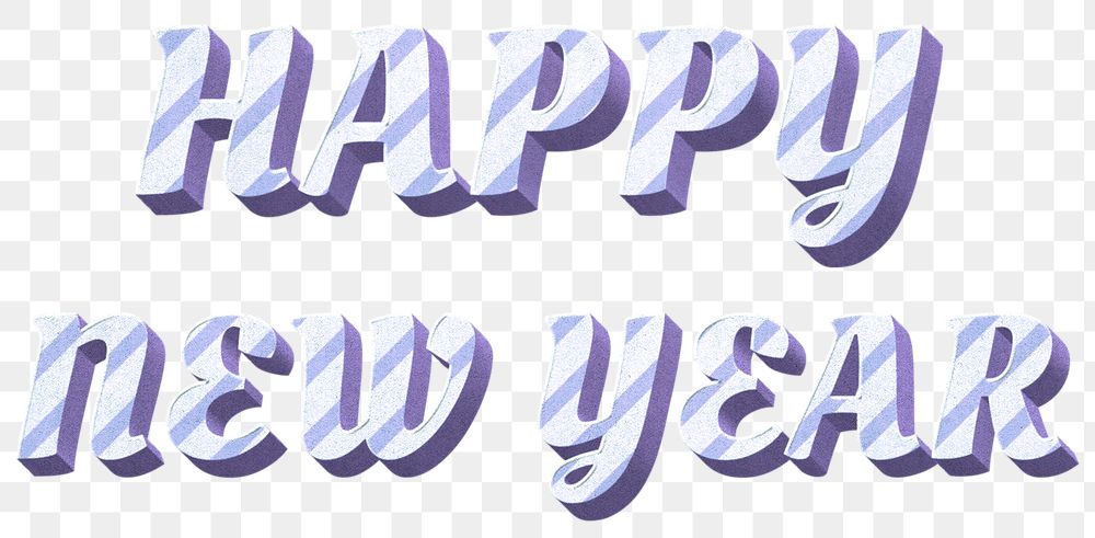 Png happy new year word striped font typography