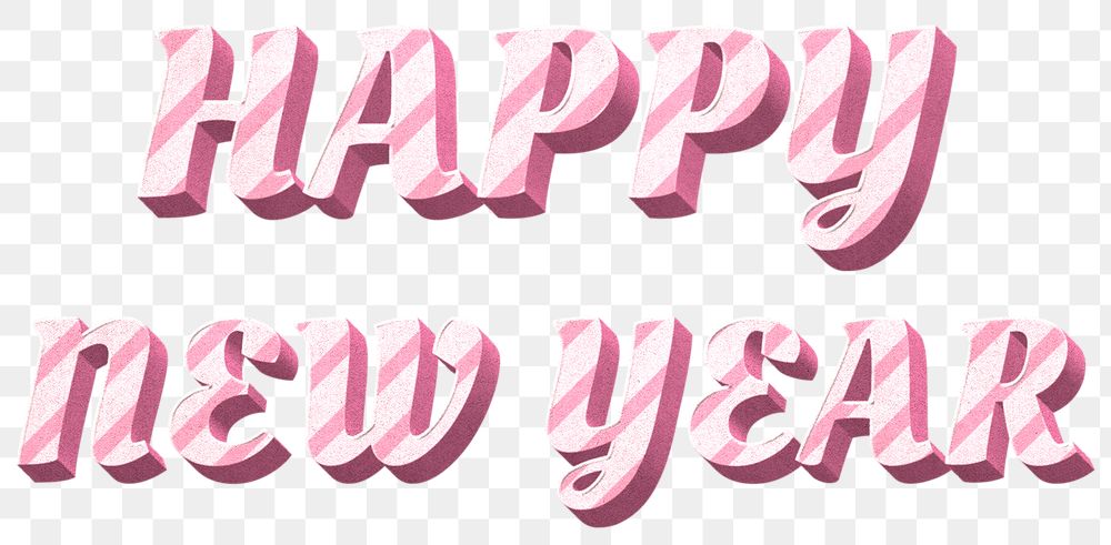 Png happy new year word pink striped font typography