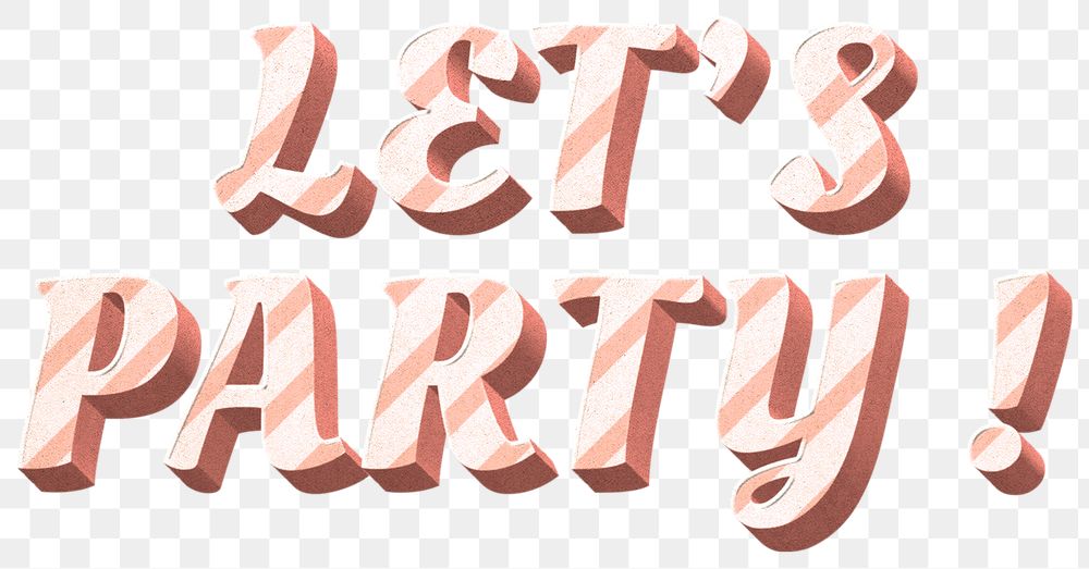 Png let's party word candy cane typography