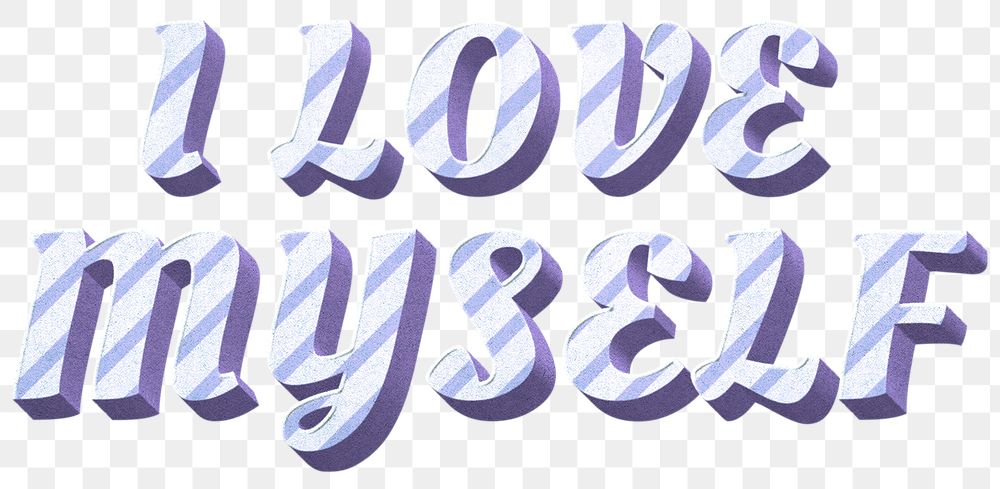 Png I love myself word striped font typography