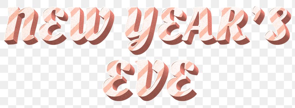Png new year's eve word candy cane typography