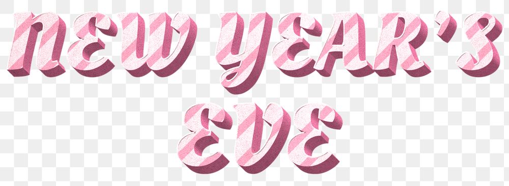 Png new year's eve word pink striped font typography