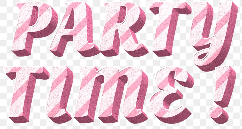 Png party time! word pink striped font typography