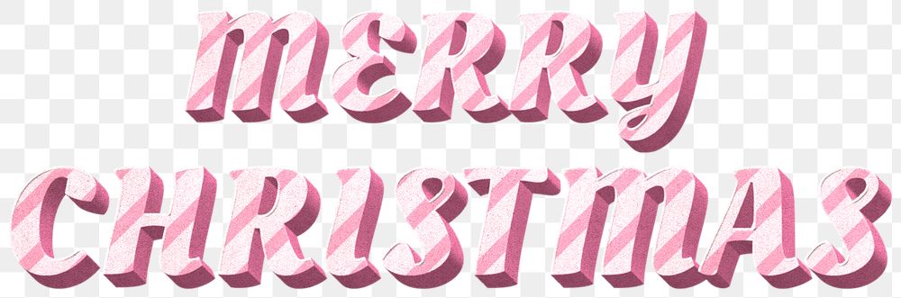 Png merry Christmas word pink striped font typography