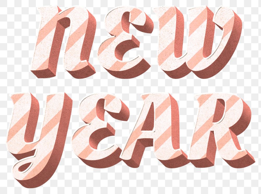 Png new year word candy cane typography