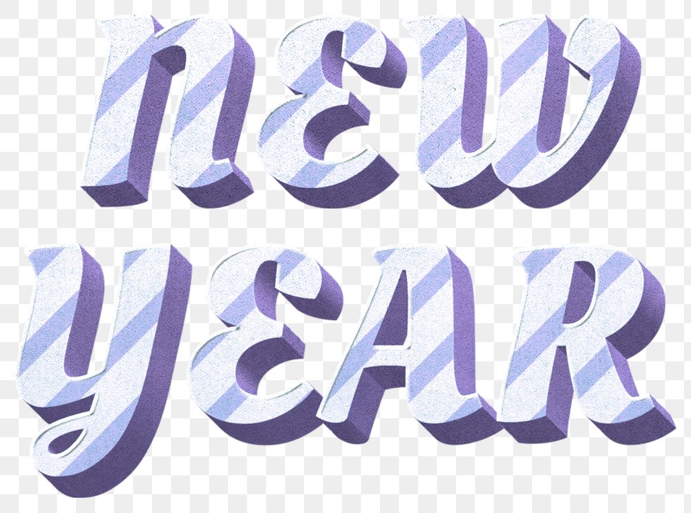Png new year word striped font typography