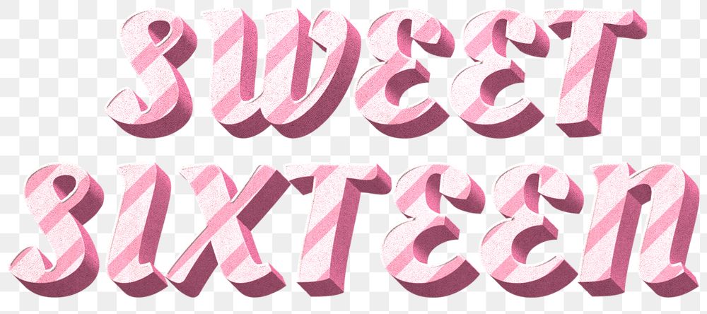 Png sweet sixteen word pink striped font typography