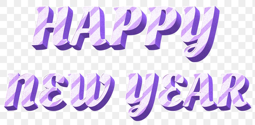 Png happy new year word striped font typography