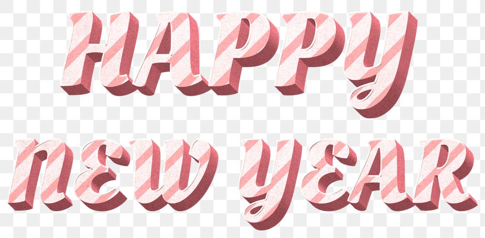Png happy new year word candy cane typography