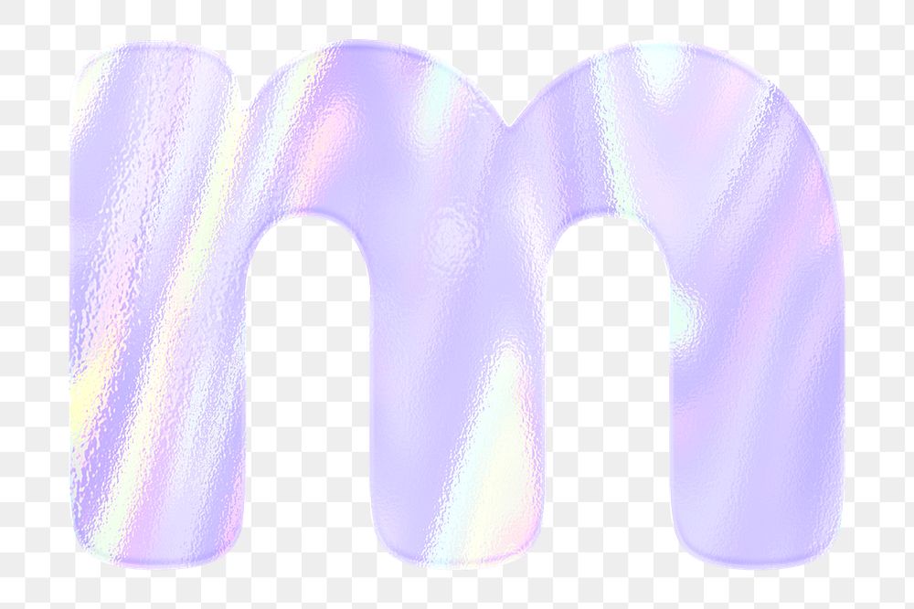 Holographic pastel m sticker png purple alphabet font typography