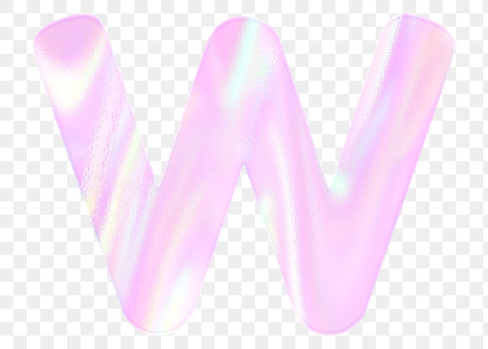 Alphabet W png sticker shiny holographic pastel typography