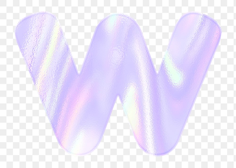 Letter w sticker png purple holographic typography