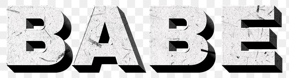 Png gray Babe 3D word paper texture font typography