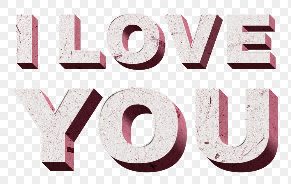 3D I Love You pink png quote paper font typography