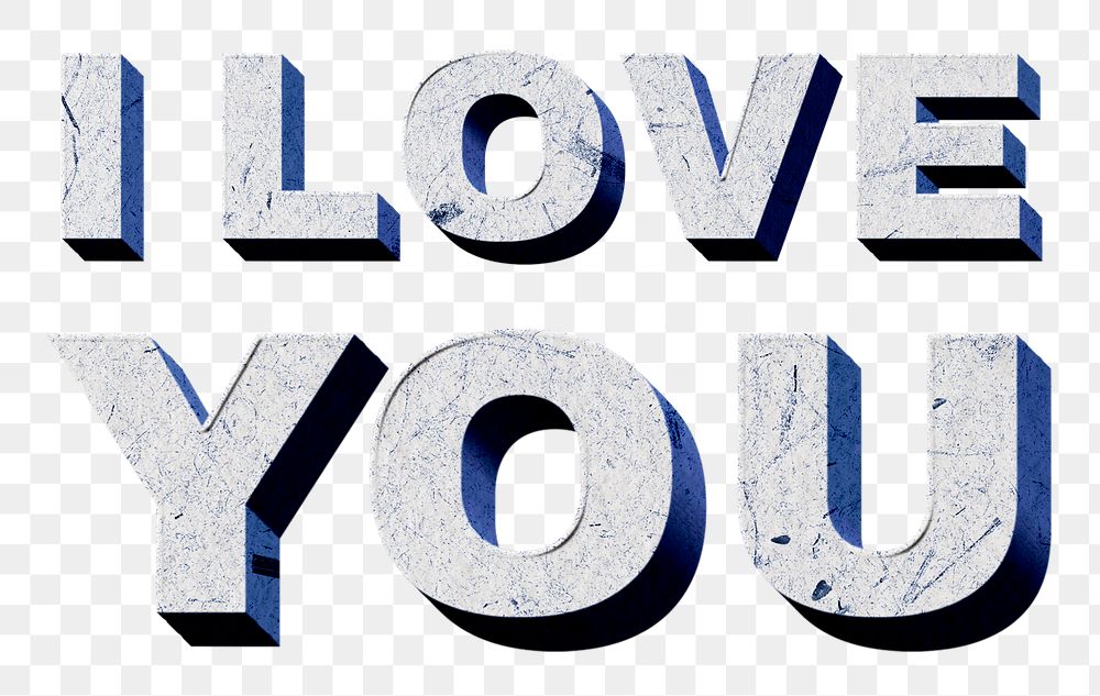 Png blue I Love You 3D quote paper texture font typography