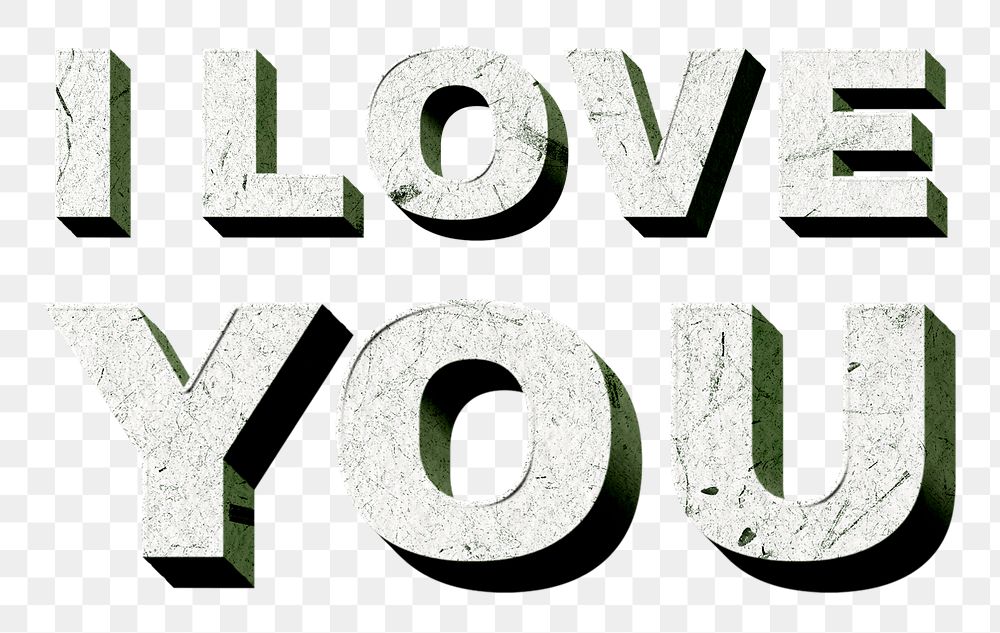 Vintage green I Love You png 3D paper font quote