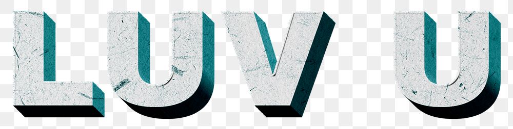 Luv U mint green png 3D trendy quote textured font typography