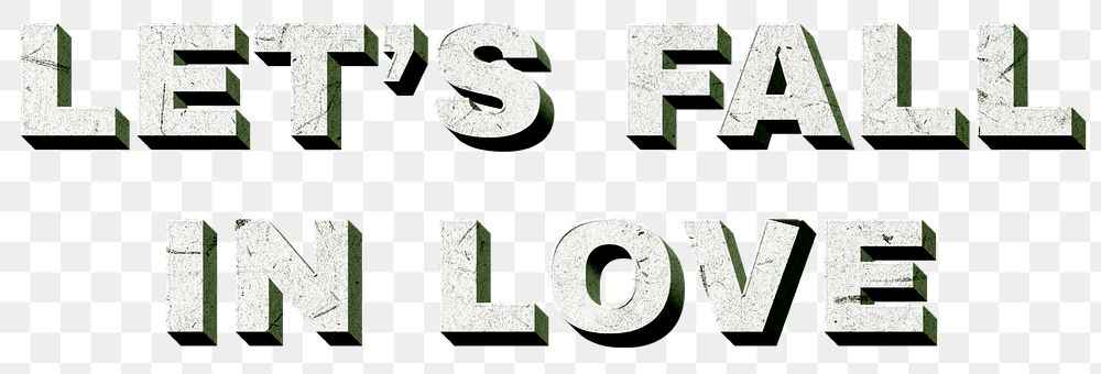 Let's Fall in Love png green 3D paper font word vintage