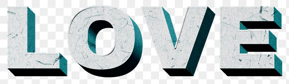 Mint green Love 3D png vintage word paper texture