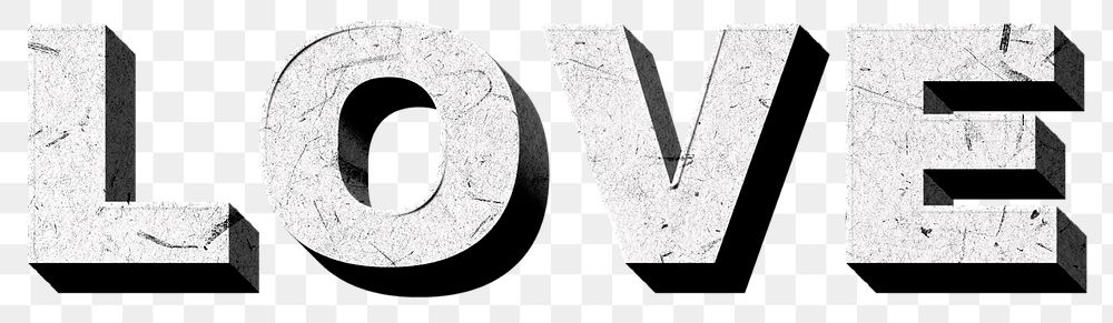 Love gray png 3D trendy word textured font typography