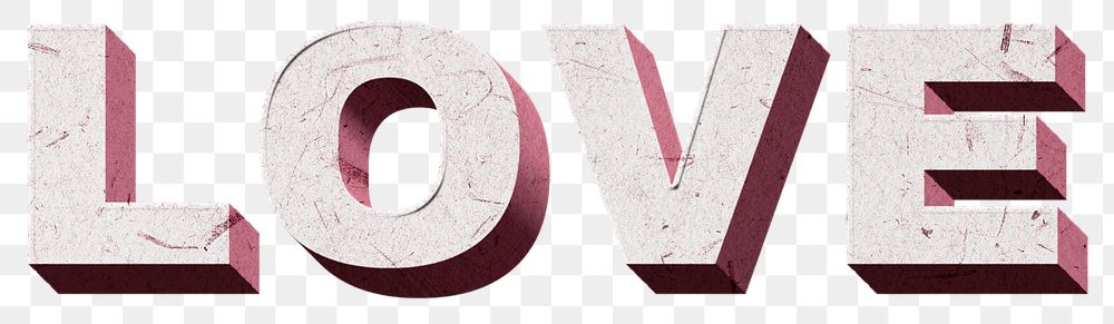 3D Love pink png word paper font typography