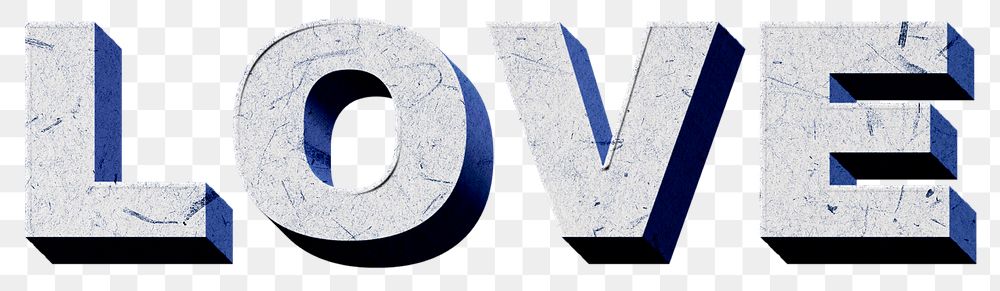 Png blue Love 3D word paper texture font typography