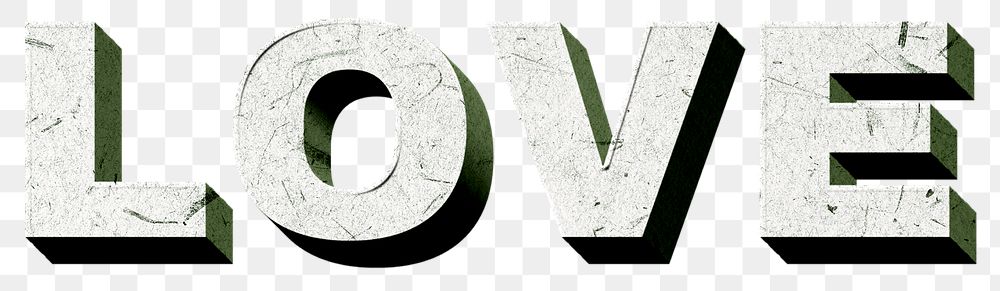 Vintage green Love png 3D paper font word