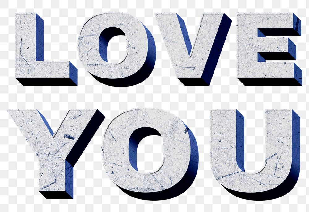 Png blue Love You 3D quote paper texture font typography