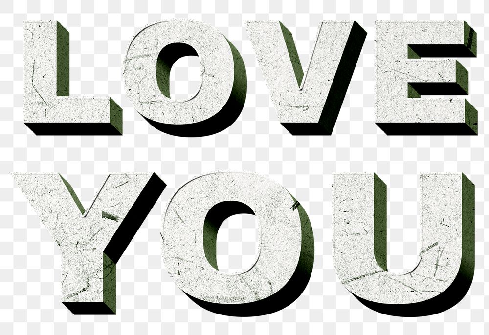 Vintage green Love You png 3D paper font quote