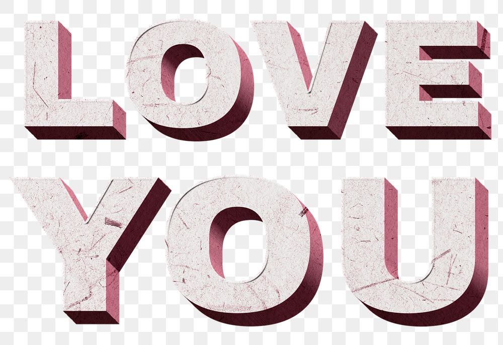 3D Love You pink png quote paper font typography