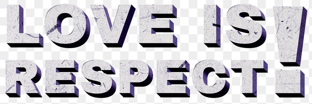Purple Love Is Respect! png vintage 3D paper font quote