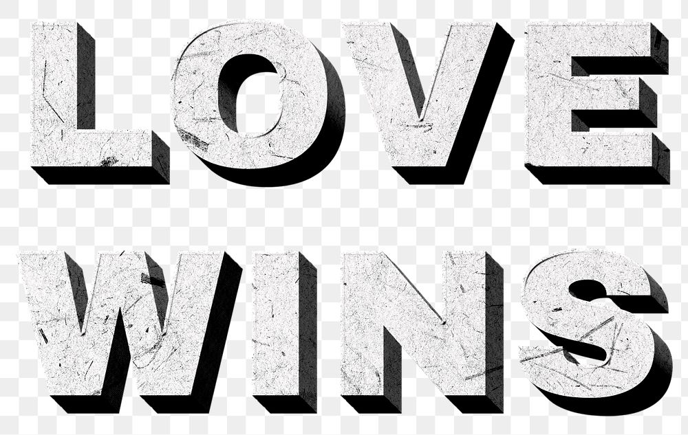 Png Love Wins gray 3D quote paper texture font typography