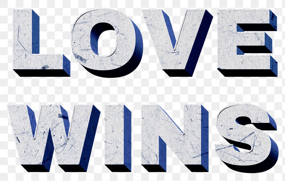 Love Wins blue png 3D trendy quote textured font typography