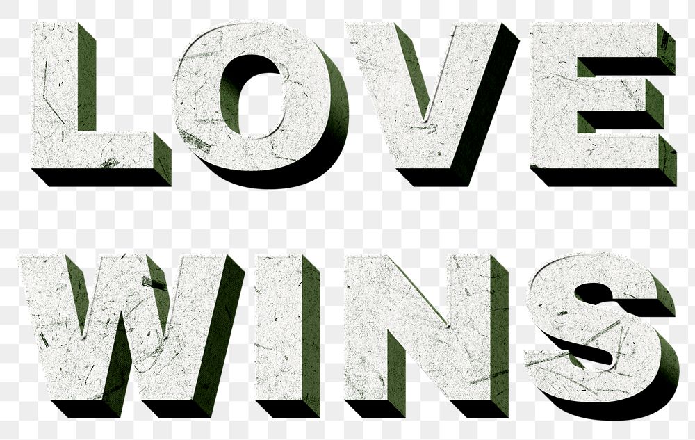 Love Wins png green 3D paper font quote vintage
