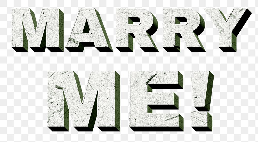 Vintage green Marry Me! png 3D paper font quote