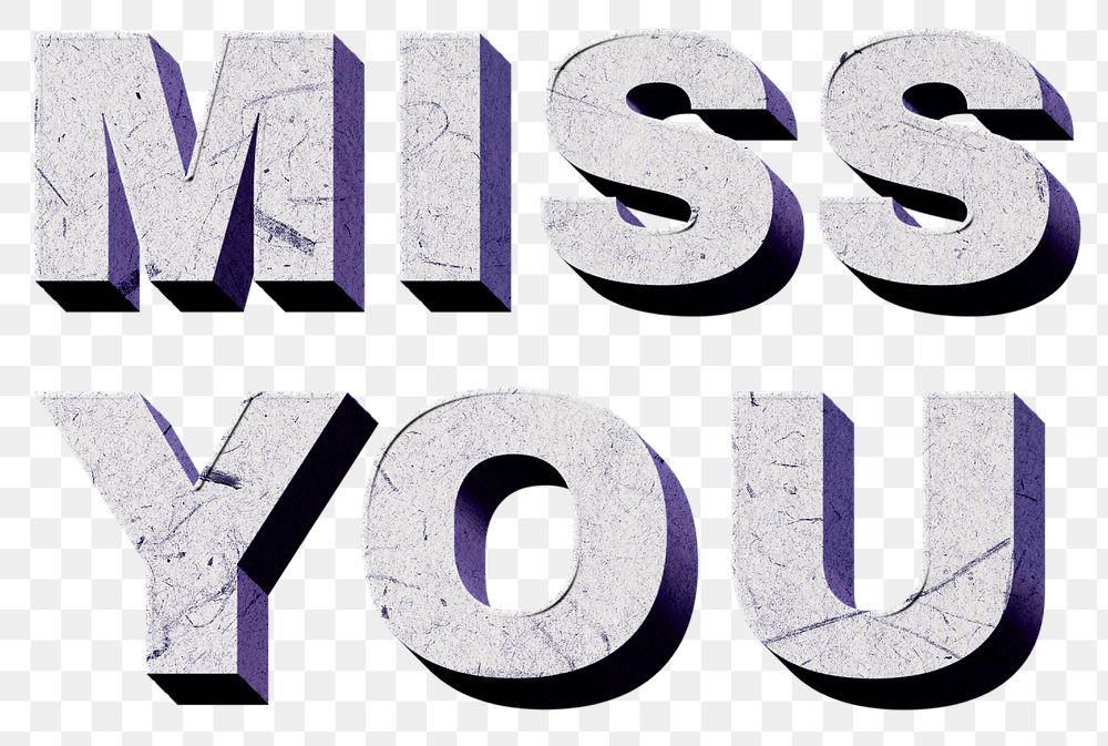 3D Miss You png green quote paper font typography