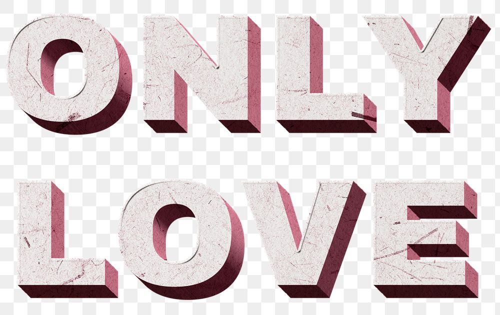3D Only Love pink png word paper font typography